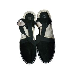 Picon Handmade in Spain Black Suede Espadrille Flats Elastic Straps Womens 9